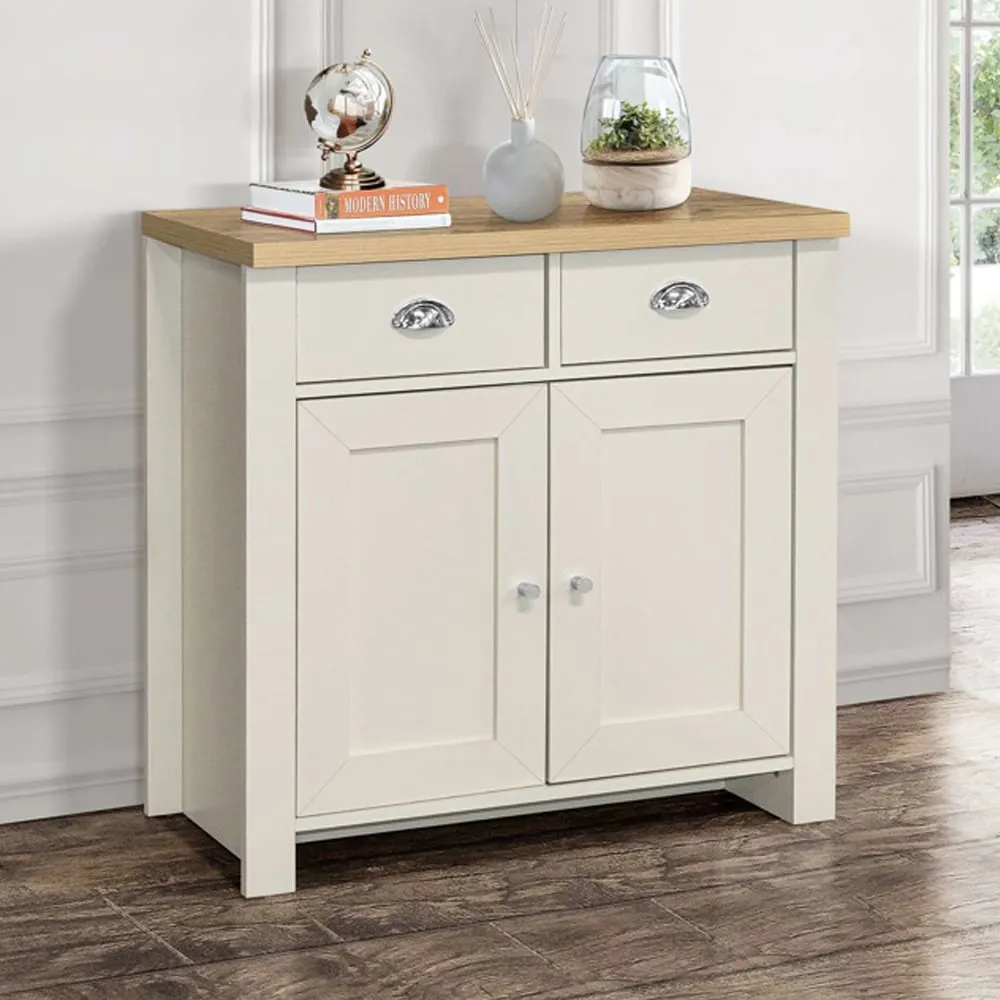 Highland Sideboard with 2 Doors 2 Drawers - Cream, Oak