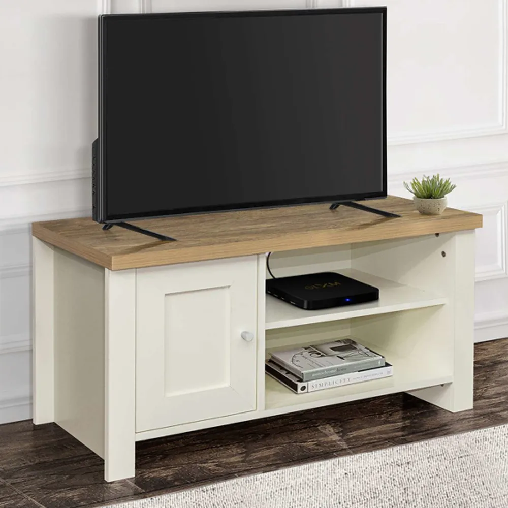 Highland TV Stand with 1 Door - Cream, Oak image