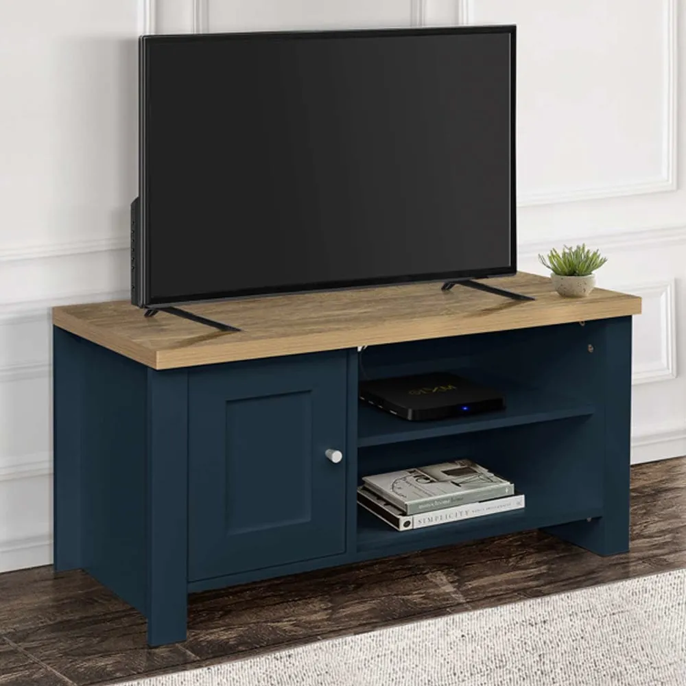 Highland TV Stand with 1 Door - Navy Blue, Oak