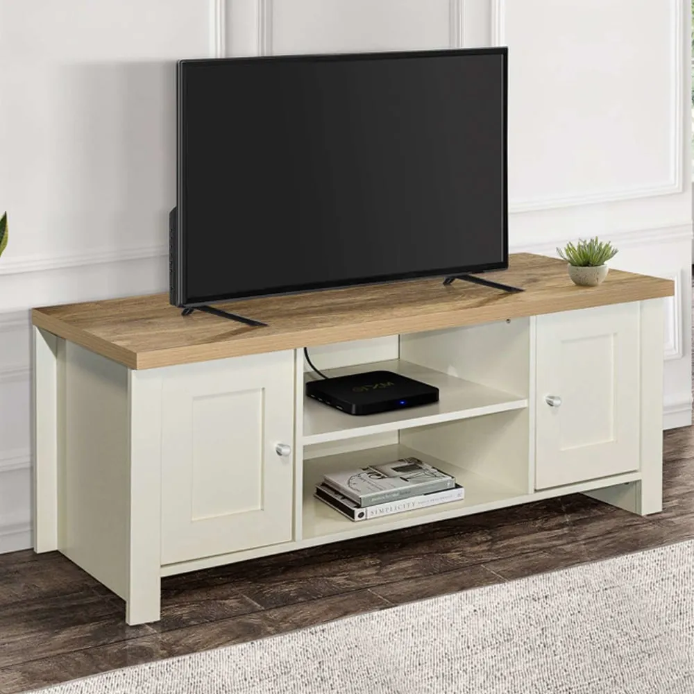 Highland TV Stand with 2 Doors - Cream, Oak