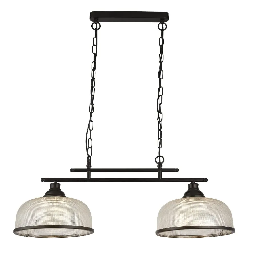 Highworth 2 Light Holophane Glass Pendant Light - Black