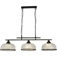 Highworth 3 Light Holophane Glass Pendant Light - Black