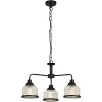 Highworth 3 Light Holophane Glass Pendant Light - Black