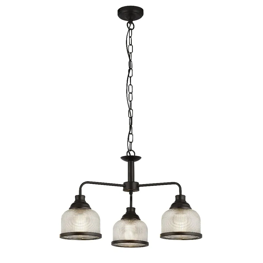 Highworth 3 Light Holophane Glass Pendant Light - Black