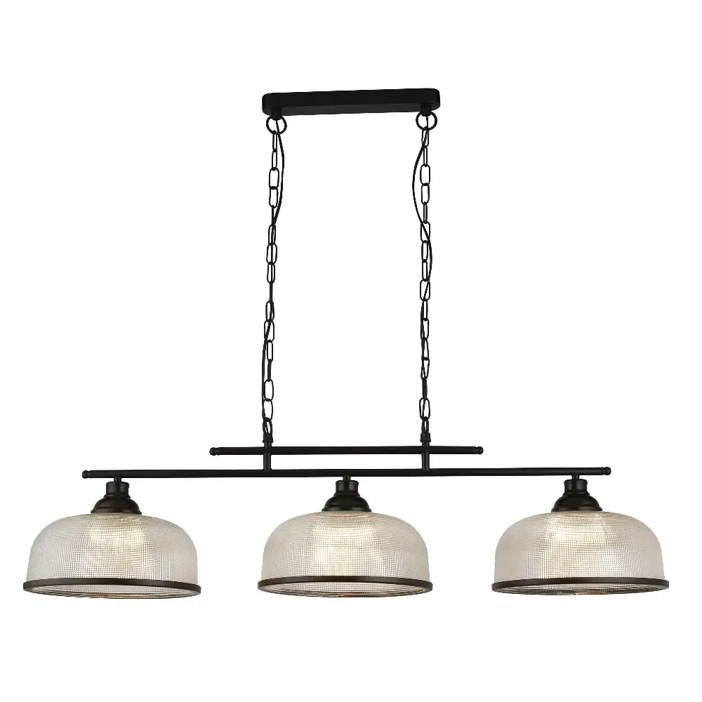 Highworth 3 Light Holophane Glass Pendant Light - Black