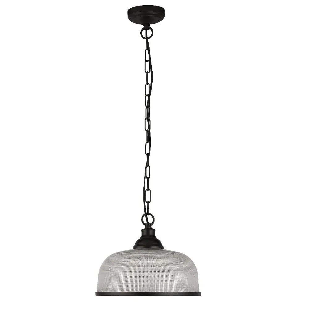Highworth Holophane Glass Pendant Light - Matt Black
