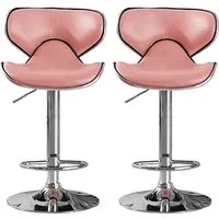 Hillsides Bar Stools with Chrome Base, Pair - Pink, PU Leather alternate view
