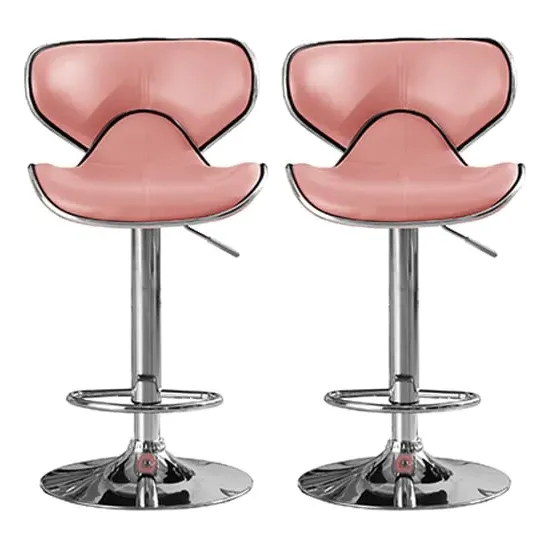 Hillsides Bar Stools with Chrome Base, Pair - Pink, PU Leather product