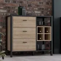 Hinckley Drinks Cabinet with 3 Drawers - Black, Oak