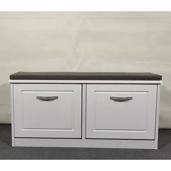 Hinton Shoe Storage Bench with 2 Flip Doors - White