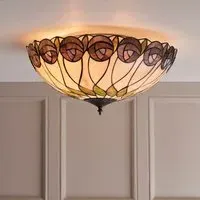 Hinton Tiffany Glass Flush Ceiling Light - Satin Black