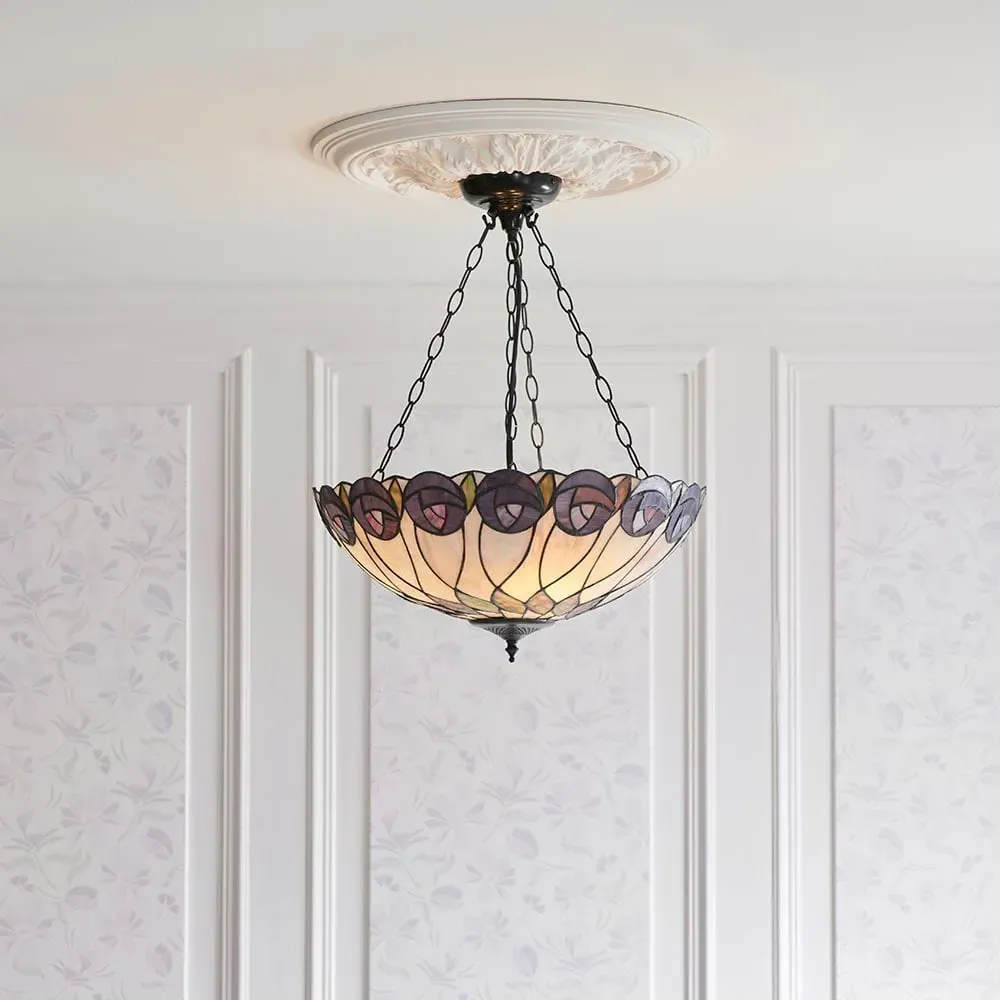 Hinton Tiffany Glass Inverted Pendant Ceiling Light - Multicolour