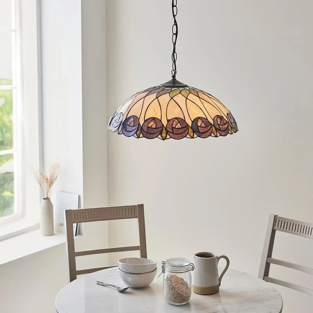 Hinton Tiffany Glass Pendant Ceiling Light - Multicolour