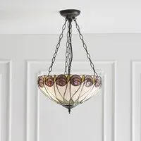 Hinton Tiffany Glass Pendant Ceiling Light - Satin Black