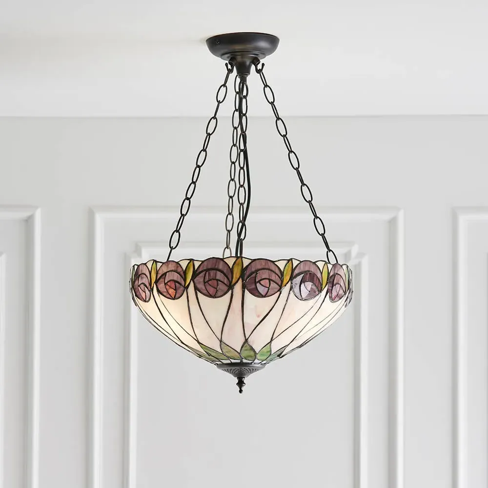 Hinton Tiffany Glass Pendant Ceiling Light - Satin Black