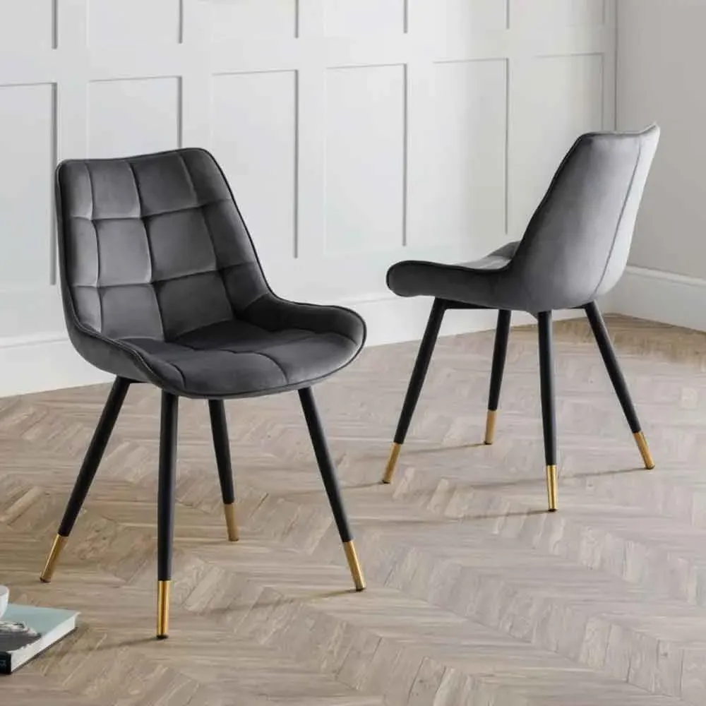 Hiorix Dining Chairs with Black Legs, Set of 2 - Grey, Fabric product