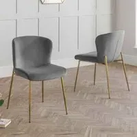 Hirosan Dining Chair with Gold Legs, Pair - Grey, Velvet alternate view