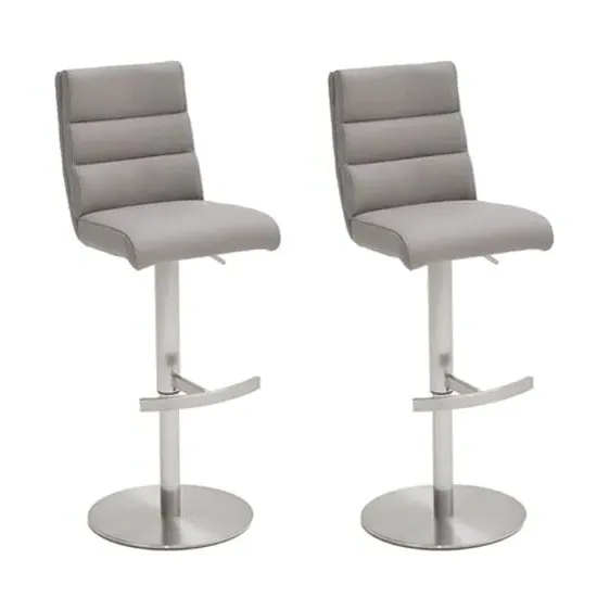 Hiulia Adjustable Bar Stool Pair with Handle - Ice Grey, Faux Leather