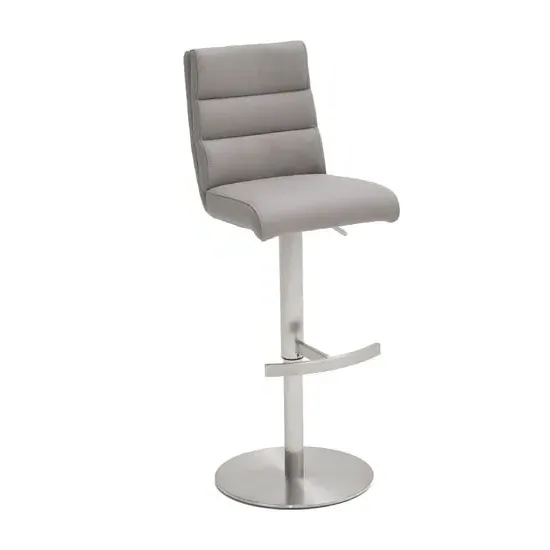Hiulia Adjustable Bar Stool with Handle - Ice Grey, Faux Leather image