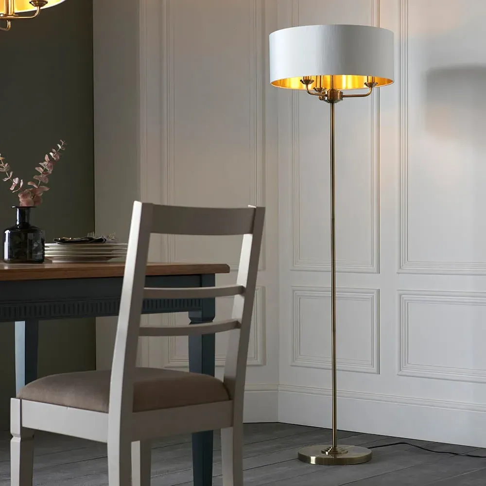 Hixson 3 Light Floor Lamp - Natural, Antique Brass