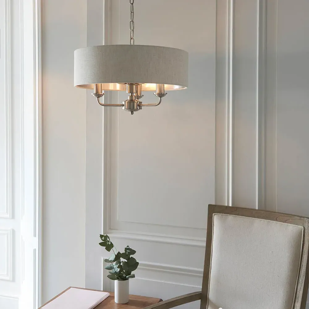 Hixson 3 Light Pendant Ceiling Light - Natural, Chrome