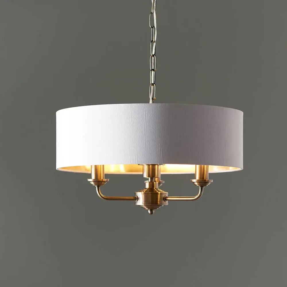 Hixson 3 Light Pendant Ceiling Light - White, Brass image