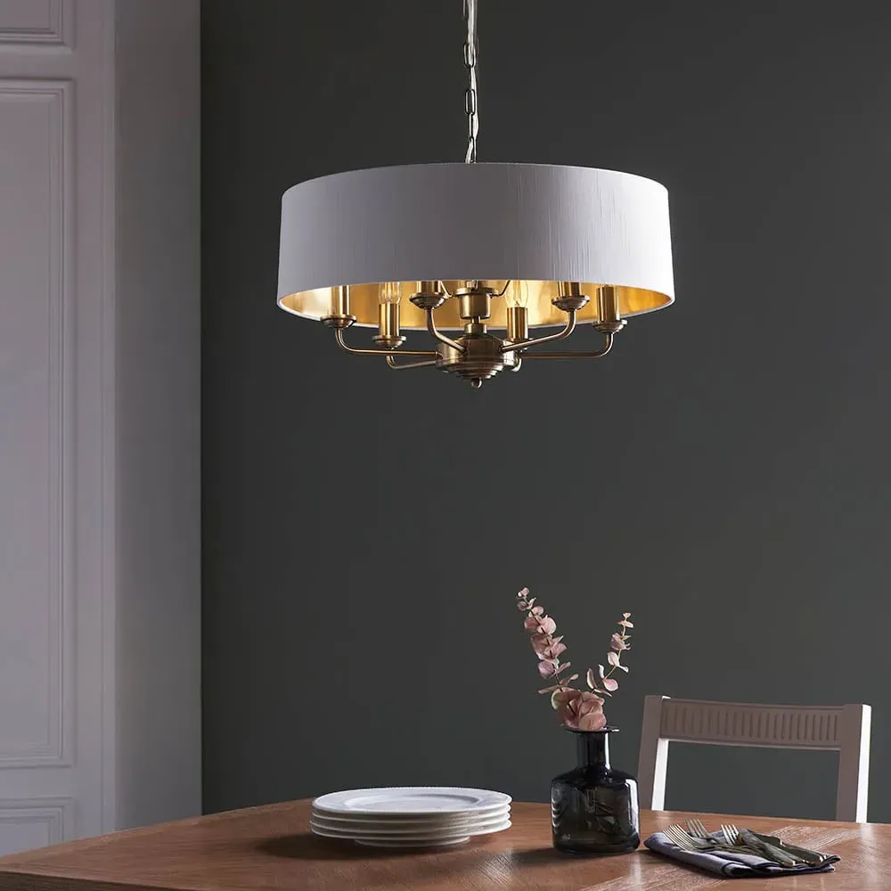 Hixson 6 Light Pendant Ceiling Light - White, Brass