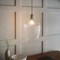 Hixson Large Ribbed Glass Pendant Ceiling Light - Nickel
