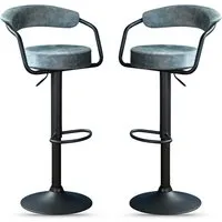 Hobart Bar Stools Pair - Stone Blue, Fabric alternate view