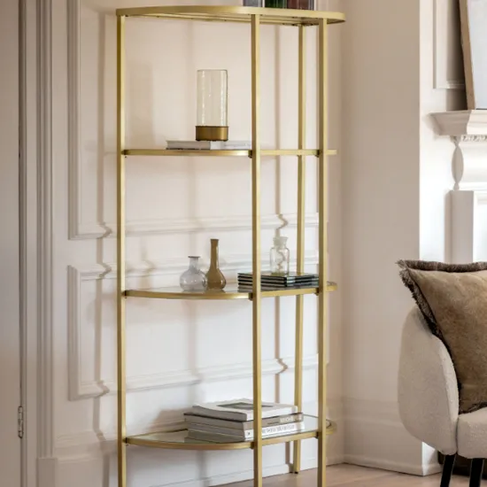Hobson 4-Shelf Display Unit - Clear Glass, Champagne Metal product