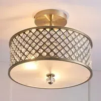 Hobson Crystal Glass Ceiling Light - Antique Brass