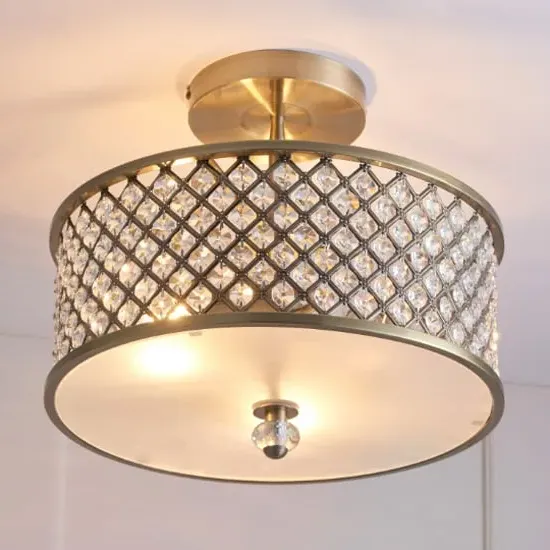 Hobson Crystal Glass Ceiling Light - Antique Brass image