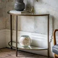 Hobson Demi Lune Console Table - Clear Glass, Bronze