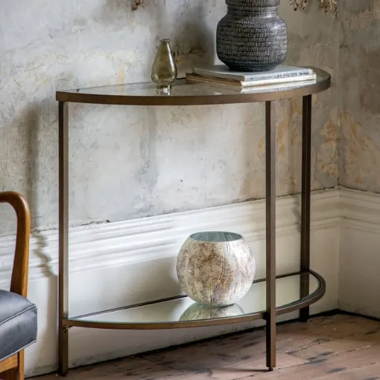 Hobson Demi Lune Console Table - Clear Glass, Bronze