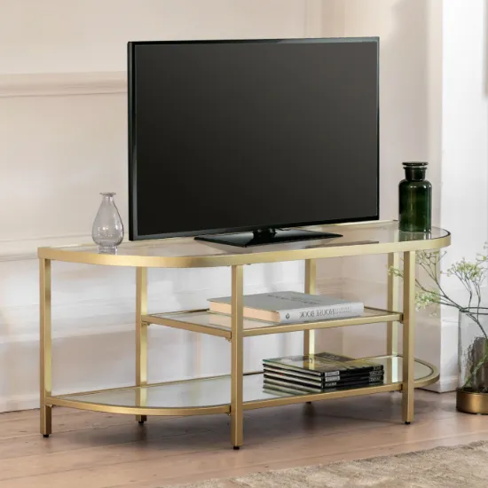 Hobson TV Stand with Glass Shelves - Clear, Metal product
