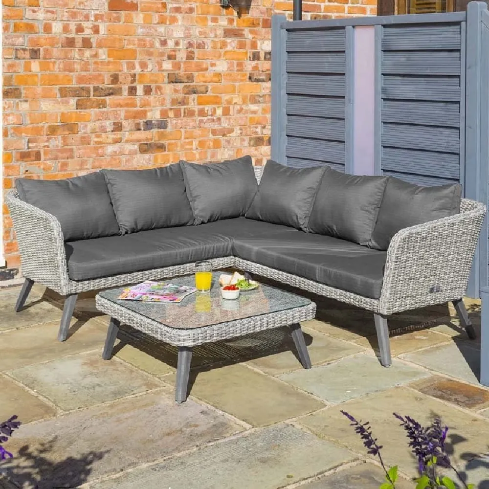 Holbeton Corner Sofa Set with Coffee Table - Grey, Rattan image