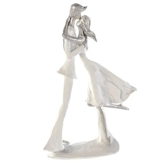 Hold Me Hugging Couple Sculpture - White, Silver product