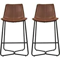 Holland Bar Chairs with Metal Base - Brown, Leather