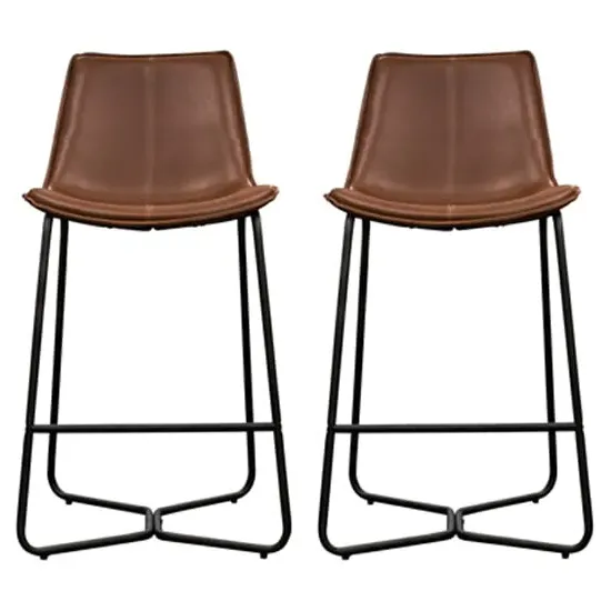 Holland Bar Chairs with Metal Base - Brown, Leather image