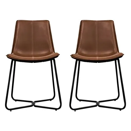 Holland Dining Chairs with Black Frame - Brown, PU Leather image