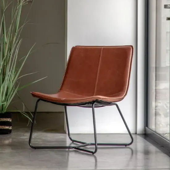 Holland Lounge Chair with Metal Frame - Brown, Leather image