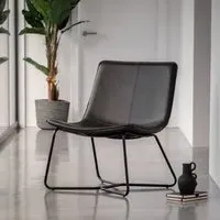 Holland Lounge Chair with Metal Frame - Charcoal, Leather