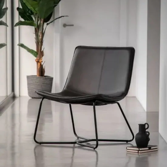 Holland Lounge Chair with Metal Frame - Charcoal, Leather