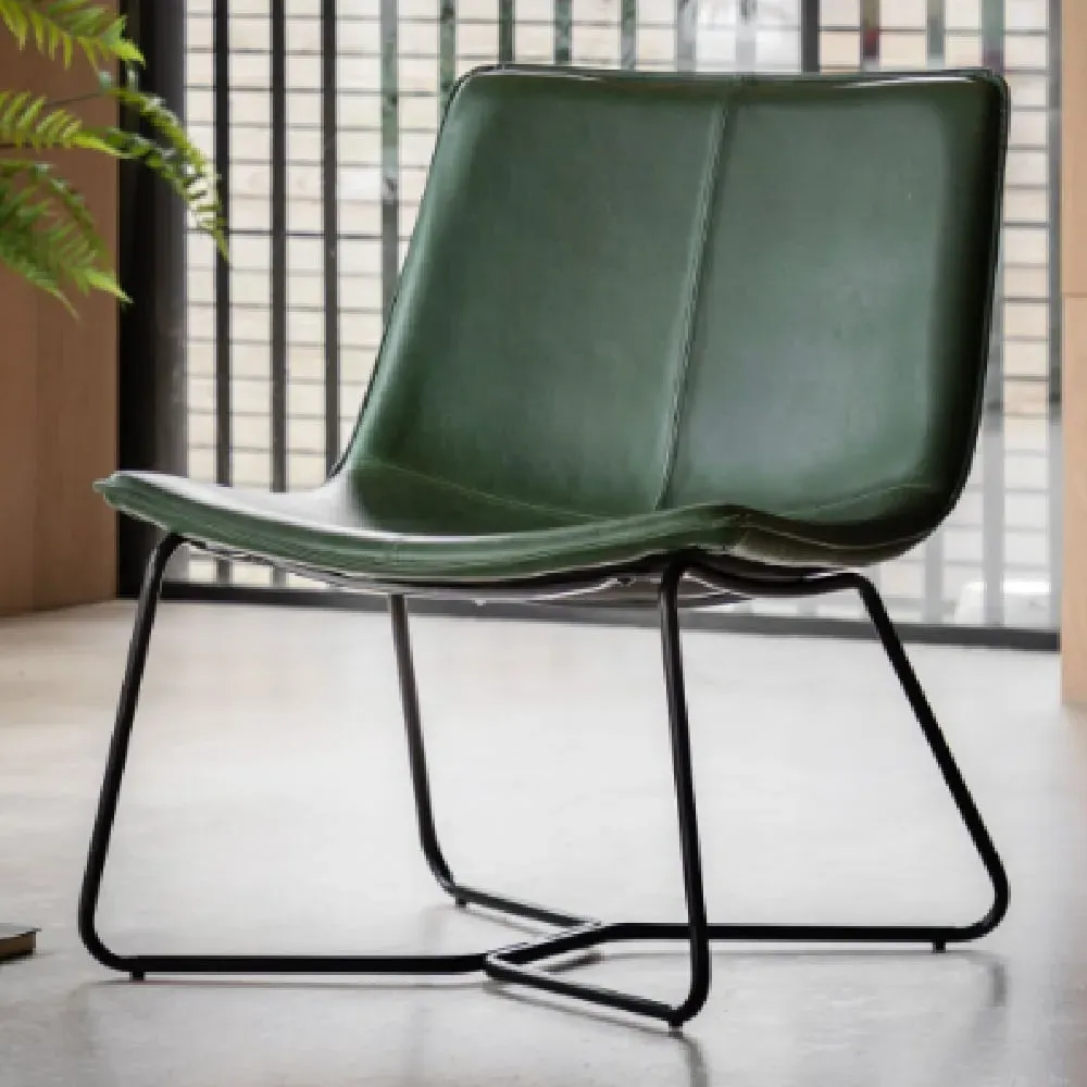 Holland Lounge Chair with Metal Frame - Green, Leather