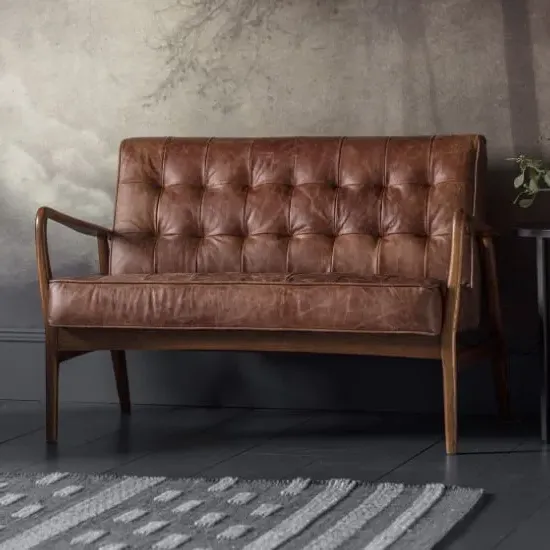 Hombre 2-Seater Sofa with Oak Legs - Vintage Brown, Leather image