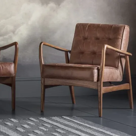 Hombre Leather Armchair with Oak Frame - Brown