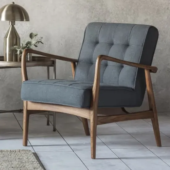 Hombre Leather Armchair with Oak Frame - Grey image