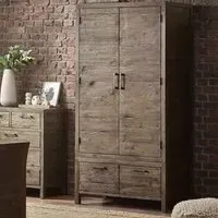 Homer 2-Door 2-Drawer Wardrobe - Brown, Reclaimed Pine