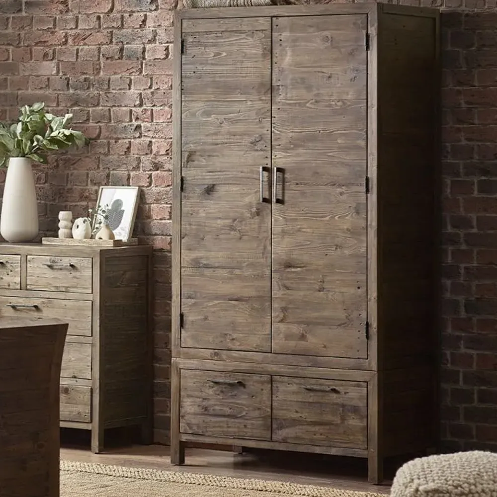 Homer 2-Door 2-Drawer Wardrobe - Brown, Reclaimed Pine