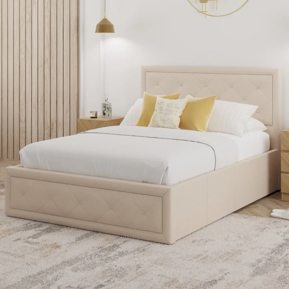 Honiton Double Bed with Ottoman Storage - Natural, Fabric image